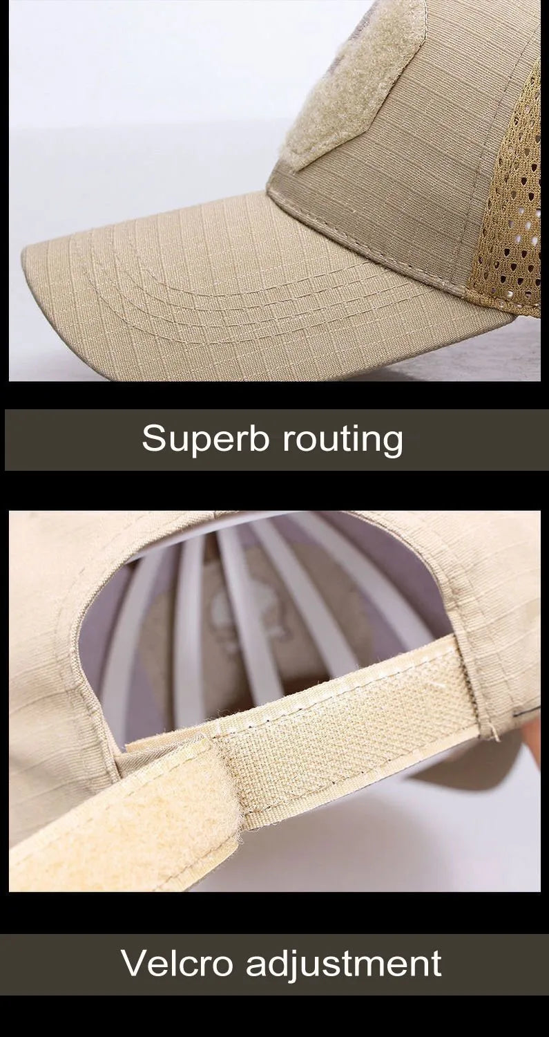 2024 New Summer Camouflage Skull Baseball Mesh Cap Adjustable Airsoft Outdoor Tactical Hiking Casquette Hats For Men Women