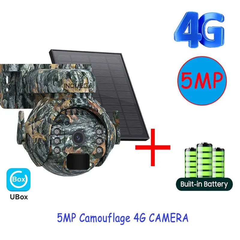 5MP Trail Camera Wireless Outdoor, 3G/4G LTE, Solar Powered Camera with 360° Pan Tilt, 2K Night Vision, Smart Motion Activated