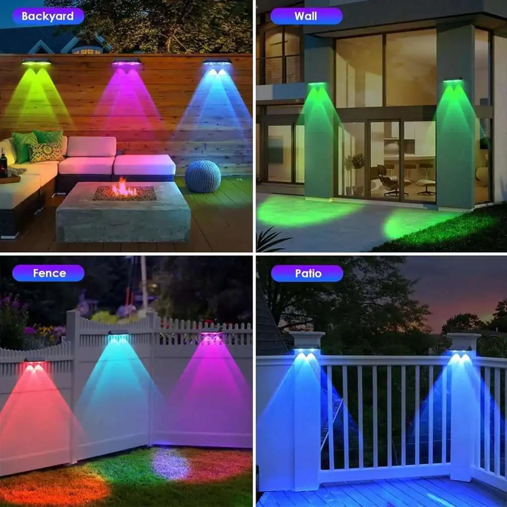 Super Bright Solar Lights RGB and Warm White Solar LED Step Lights Outdoor Fence Wall Lights IP65 Waterproof Decor Solar Lamps