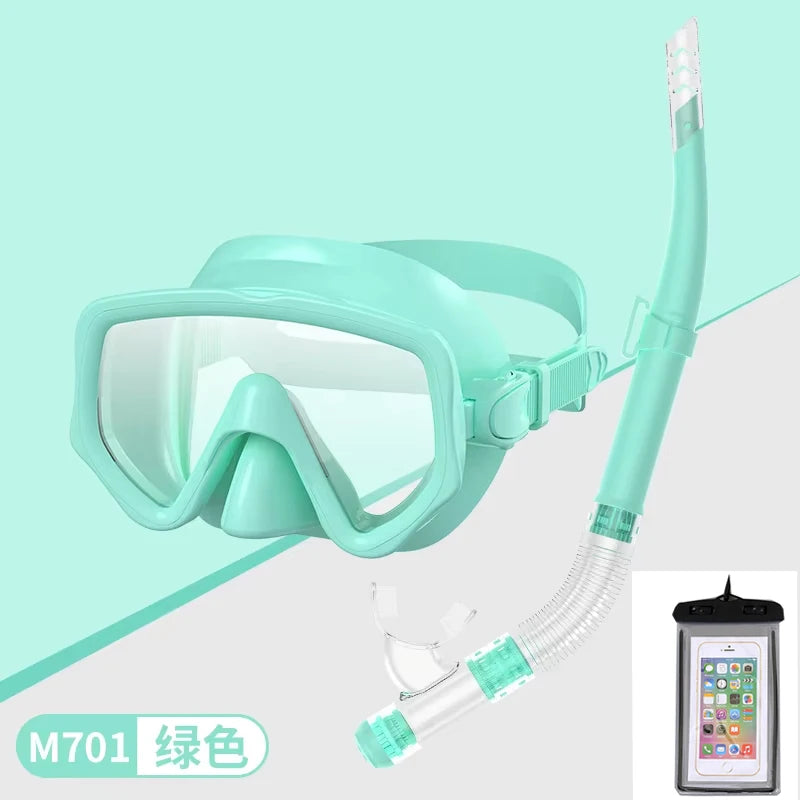 Diving Mask Snorkel Set For Adults Tempered Glass Scuba Professional Panoramic Snorkeling Gear Swimming Training Snorkel Kit