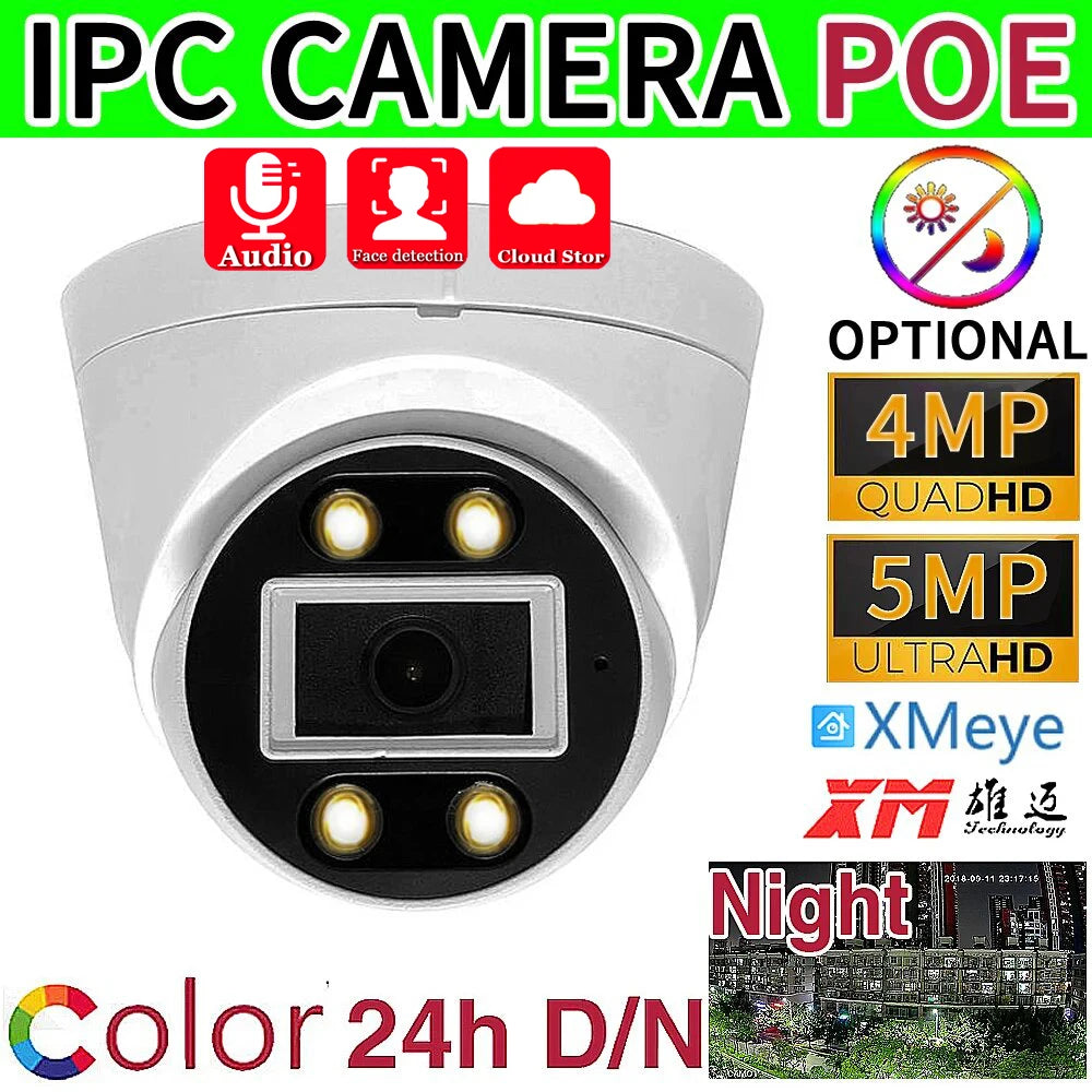 5MP POE IP Dome Camera with Audio Mic - Full Color RGB Day/Night Vision, 4MP HD, DC12V/48V POE, H.265, ONVIF, XMEYE Indoor Home
