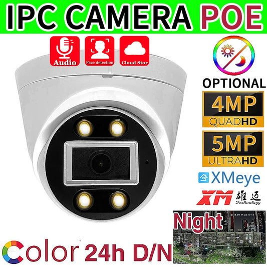 5MP POE IP Dome Camera with Audio Mic - Full Color RGB Day/Night Vision, 4MP HD, DC12V/48V POE, H.265, ONVIF, XMEYE Indoor Home
