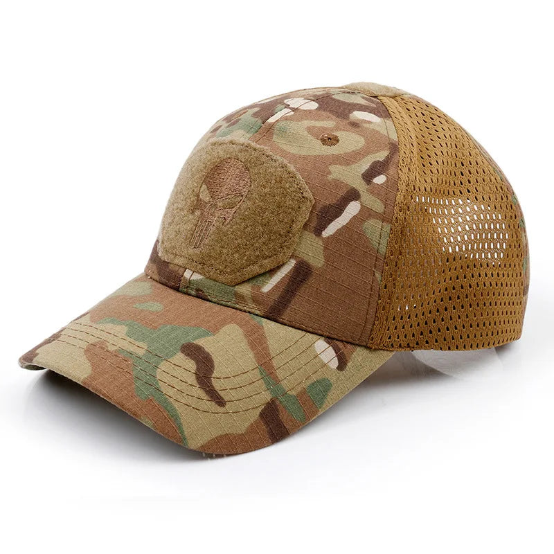 2024 New Summer Camouflage Skull Baseball Mesh Cap Adjustable Airsoft Outdoor Tactical Hiking Casquette Hats For Men Women