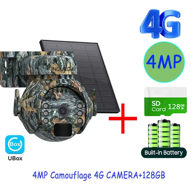 5MP Trail Camera Wireless Outdoor, 3G/4G LTE, Solar Powered Camera with 360° Pan Tilt, 2K Night Vision, Smart Motion Activated