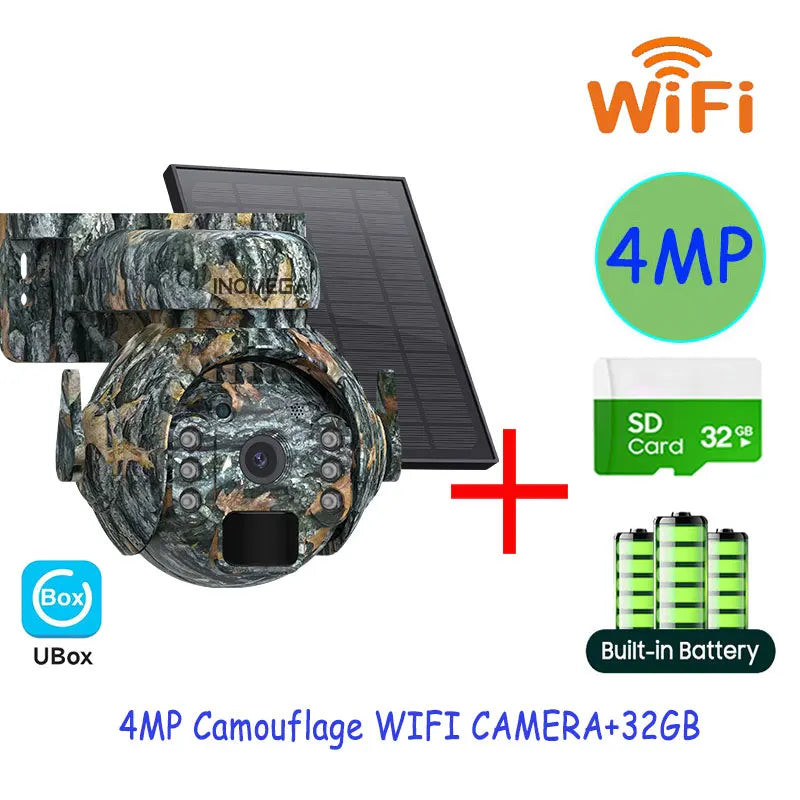 5MP Trail Camera Wireless Outdoor, 3G/4G LTE, Solar Powered Camera with 360° Pan Tilt, 2K Night Vision, Smart Motion Activated