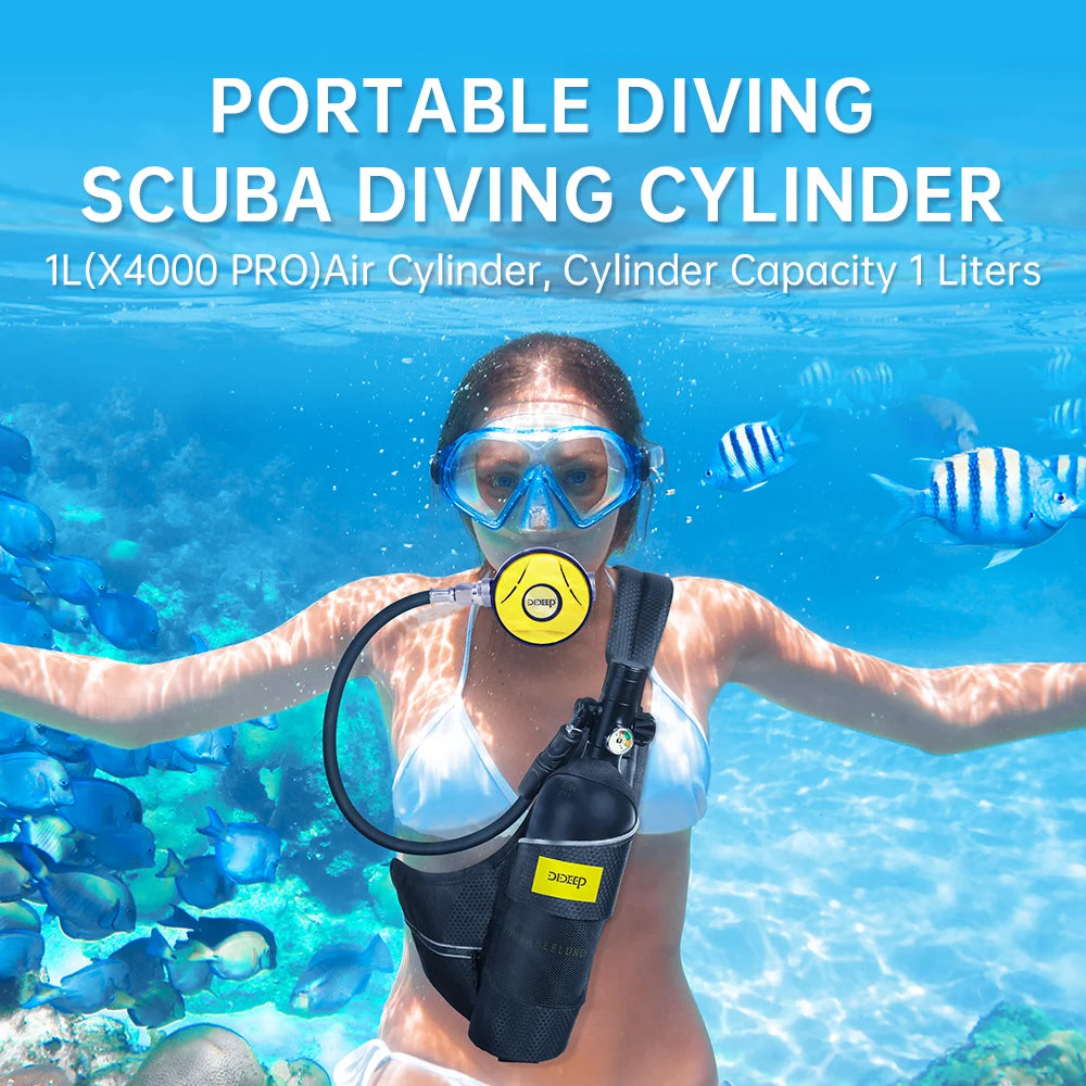 DIDEEP 1Liter Mini Scuba Diving Tank Set, 15-20Mins Underwater Diving Cylinder, Easy to Use, Portable Lungs Bottle with 3000 PSI