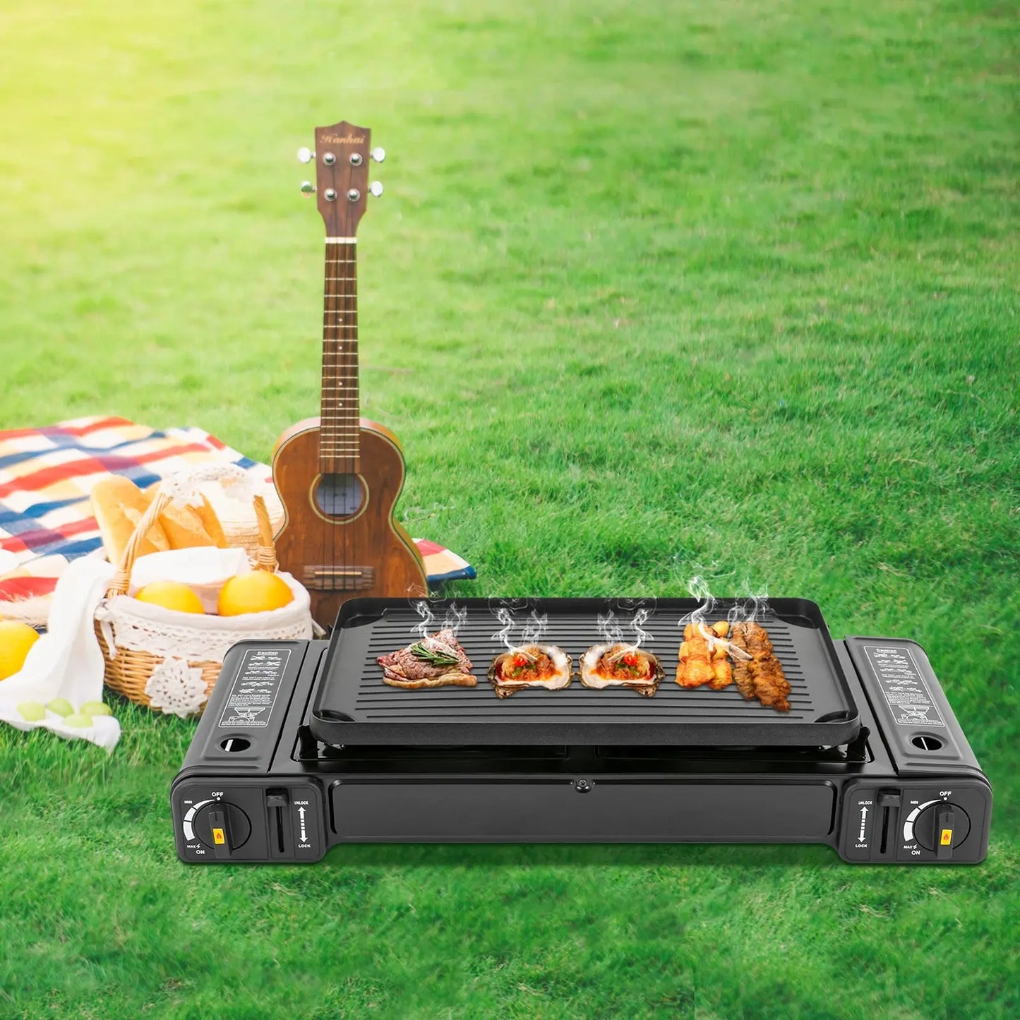 Double Head Barbecue Gas stove with Baking Tray  Home Application Home Outdoor WardBoyzPROShop