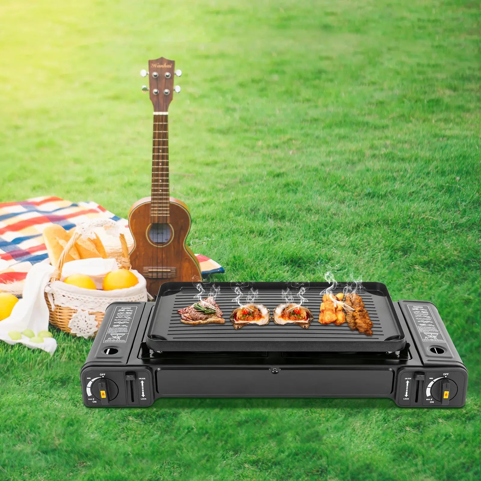 Double Head Barbecue Gas stove with Baking Tray  Home Application Home Outdoor WardBoyzPROShop