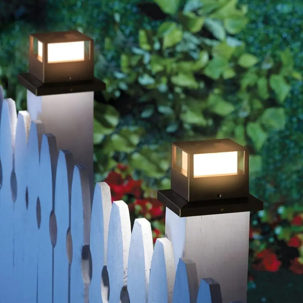 Square Fence Gate Pillar Lamp Waterproof Solar Powered Solar Column Light Lighting LED Fence Post Light Garden Decoration