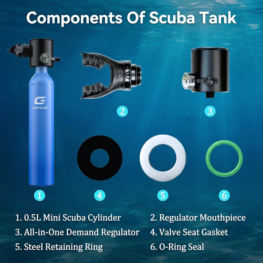 0.5L Mini Scuba Tank Diving Cylinder Scuba Diving Tank 3000PSI Small Pony Bottle 5-10 Mins Underwater Breathing for Snorkeling
