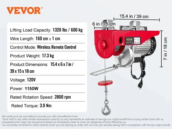 VEVOR 200-800kg Electric Hoist with Wired/Wireless Remote Control Lifting Crane Cable Hoist Winch for Boat Car Garage Elevator WardBoyzPROShop
