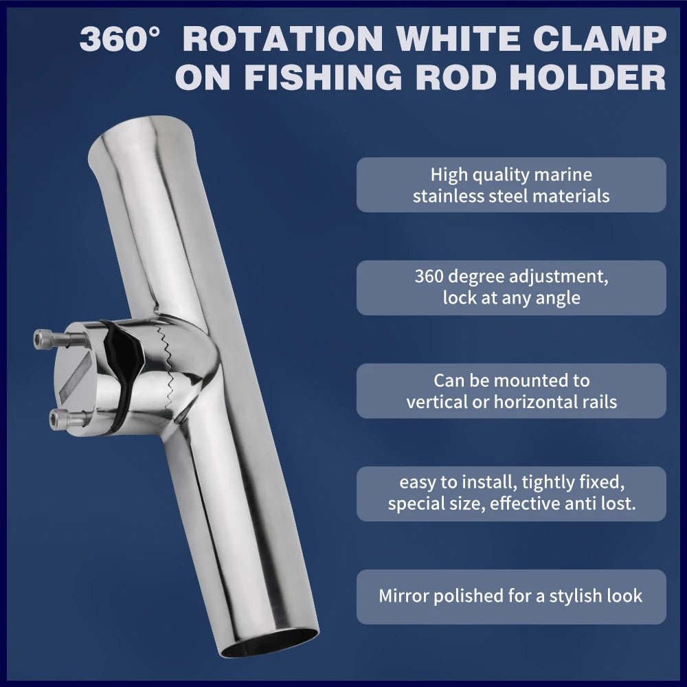 Marine Adjustable Fishing Rod Holder Stainless Steel 360 Degrees Rotation Clamp-on Rail 19-26mm/25-32mm/32-50mm Boat Accessories
