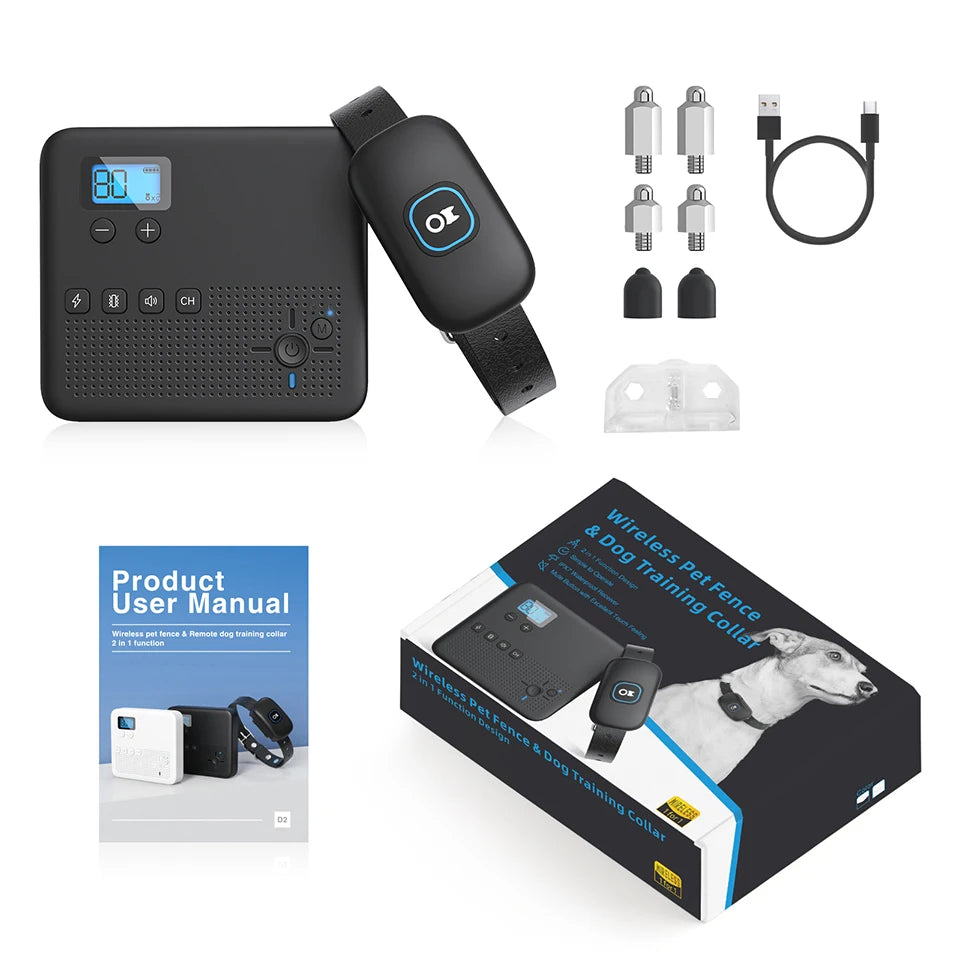 2 IN 1 Wireless Electronic Dog Fence System & Remote Training Collar Beep Shock Vibration and Pet Containment For All Puppy Size
