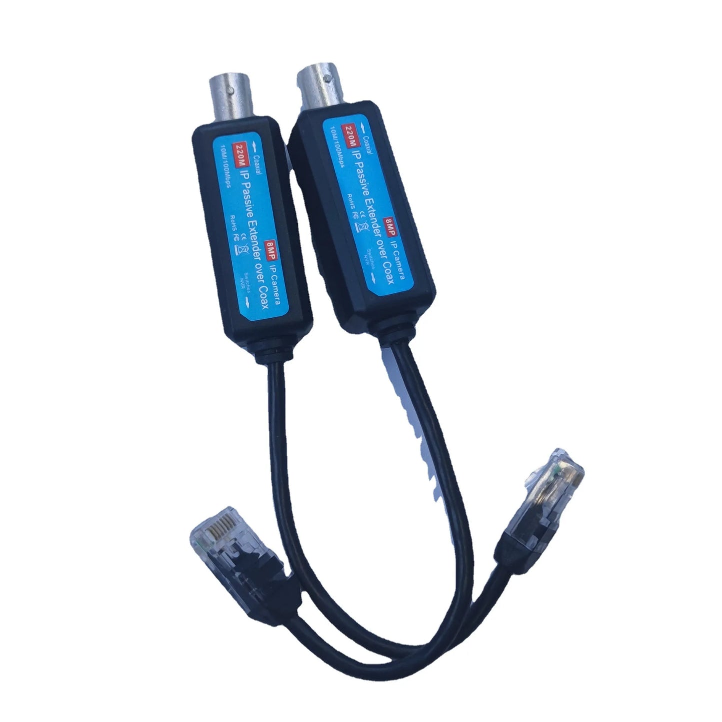 1 Pair IP Network Coaxial Transmitter Receiver Extender Safe Transmission Cables For IP NVR Camera 10/100Mbps IP to Coaxial