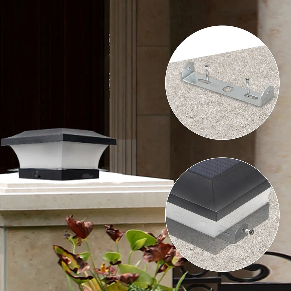 6LED Solar Garden Post Lamp Square Outdoor Waterproof Stigma Lamp Fence Decor