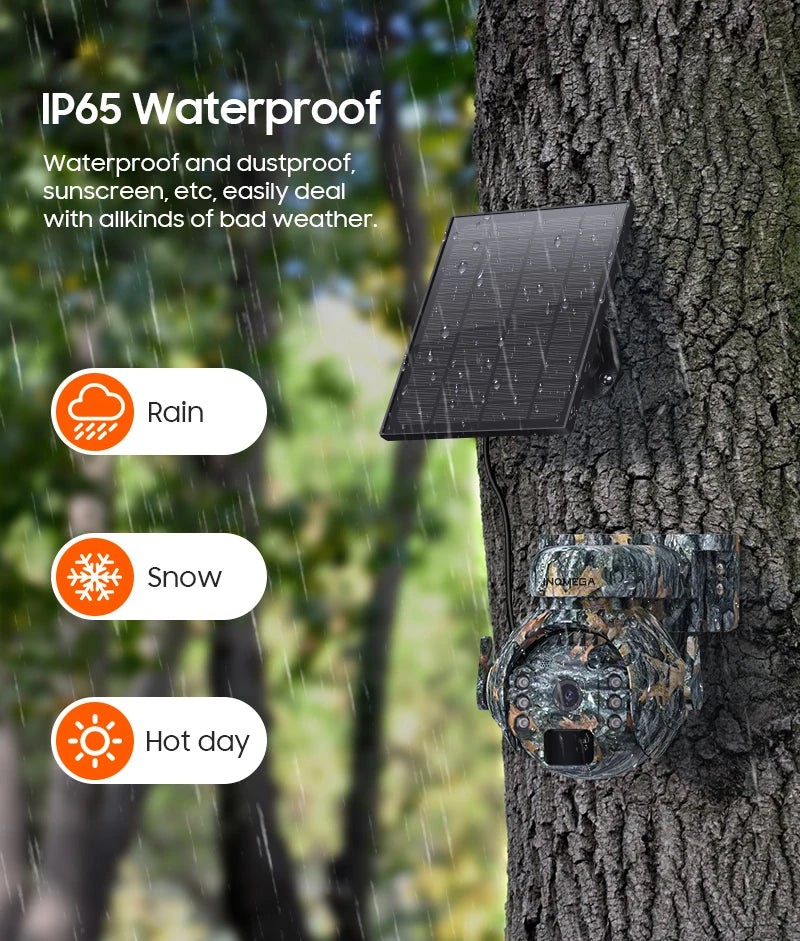 5MP Trail Camera Wireless Outdoor, 3G/4G LTE, Solar Powered Camera with 360° Pan Tilt, 2K Night Vision, Smart Motion Activated