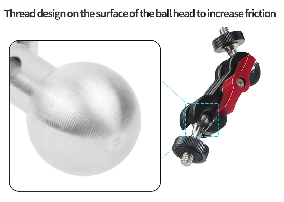 360° Ballhead Magic Arm Double Ball Head Adapter 1/4" Screw Monitor Mount for Gopro Insta360 Holder Lights Phone Stand Bracket