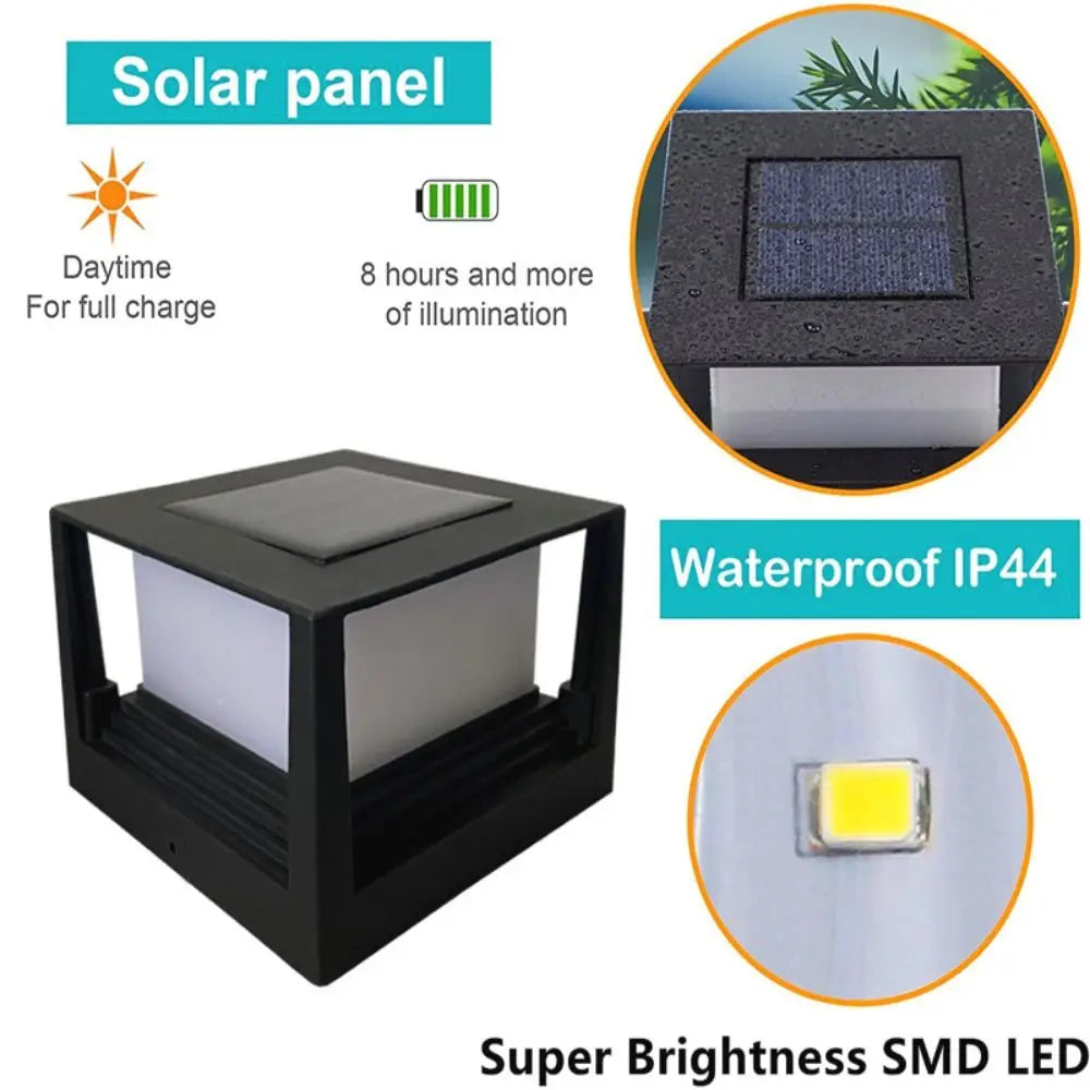Square Fence Gate Pillar Lamp Waterproof Solar Powered Solar Column Light Lighting LED Fence Post Light Garden Decoration