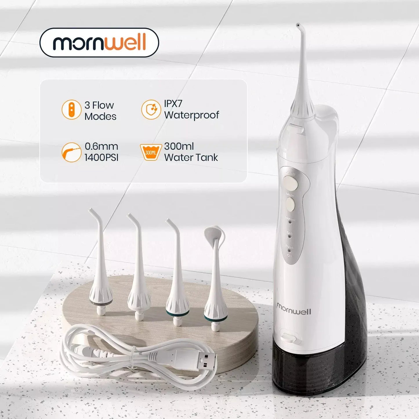 Oral Irrigator USB Rechargeable Water Flosser Portable Dental Water Jet 300ML Water Tank Waterproof Teeth Cleaner WardBoyzPROShop