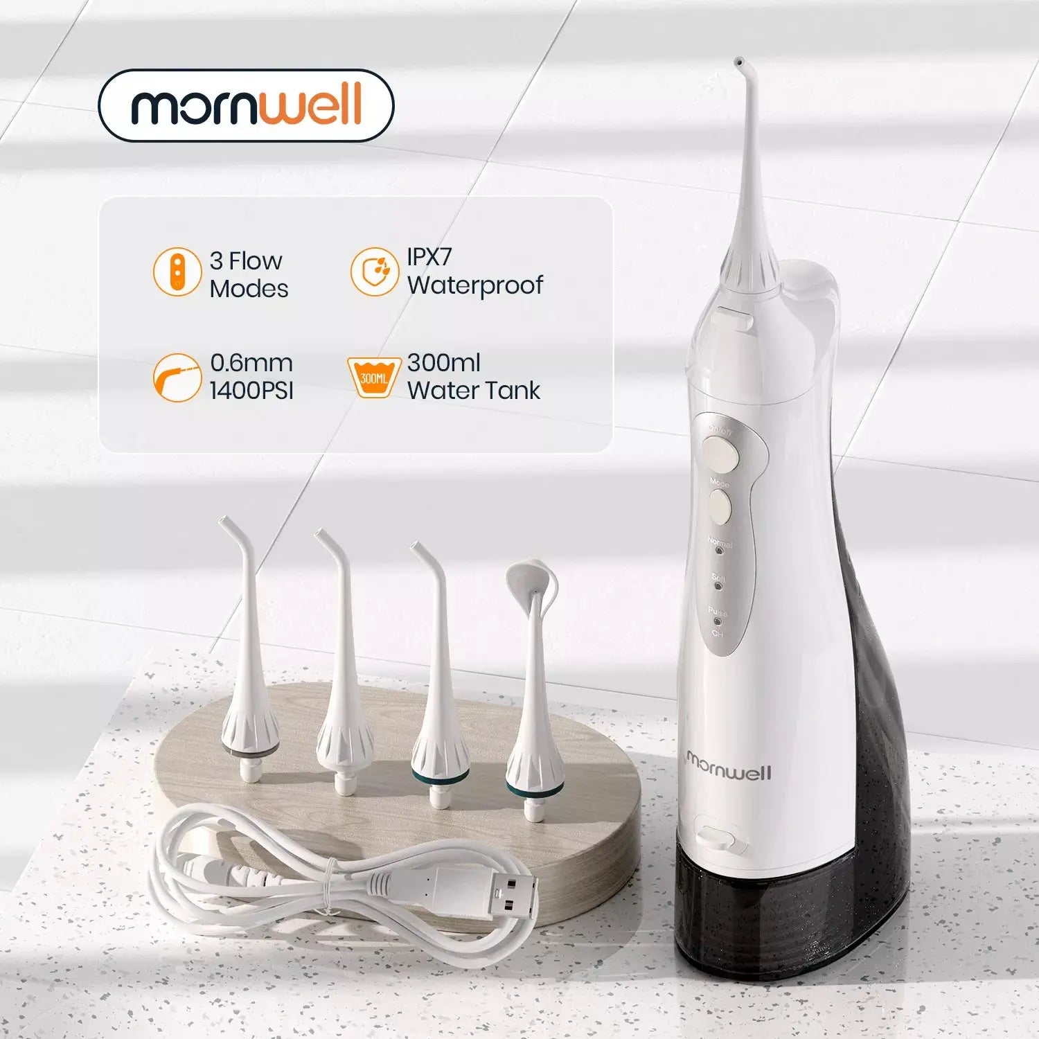 Oral Irrigator USB Rechargeable Water Flosser Portable Dental Water Jet 300ML Water Tank Waterproof Teeth Cleaner WardBoyzPROShop