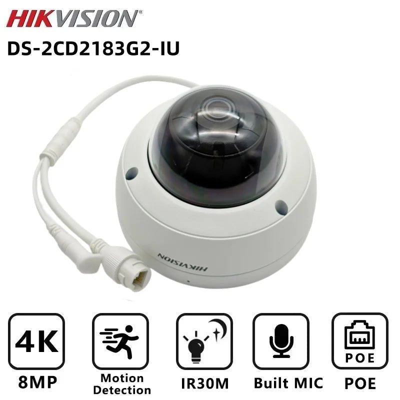 Hikvision DS-2CD2183G2-IU 8MP AcuSense Vandal Fixed Dome Network Camera 120dB WDR H.265+ Built-in Mic and SD Card Solt IP67 IK10