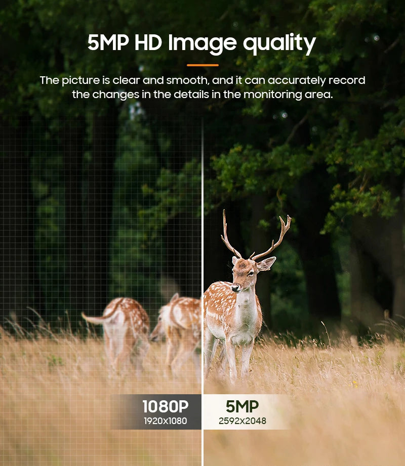 5MP Trail Camera Wireless Outdoor, 3G/4G LTE, Solar Powered Camera with 360° Pan Tilt, 2K Night Vision, Smart Motion Activated