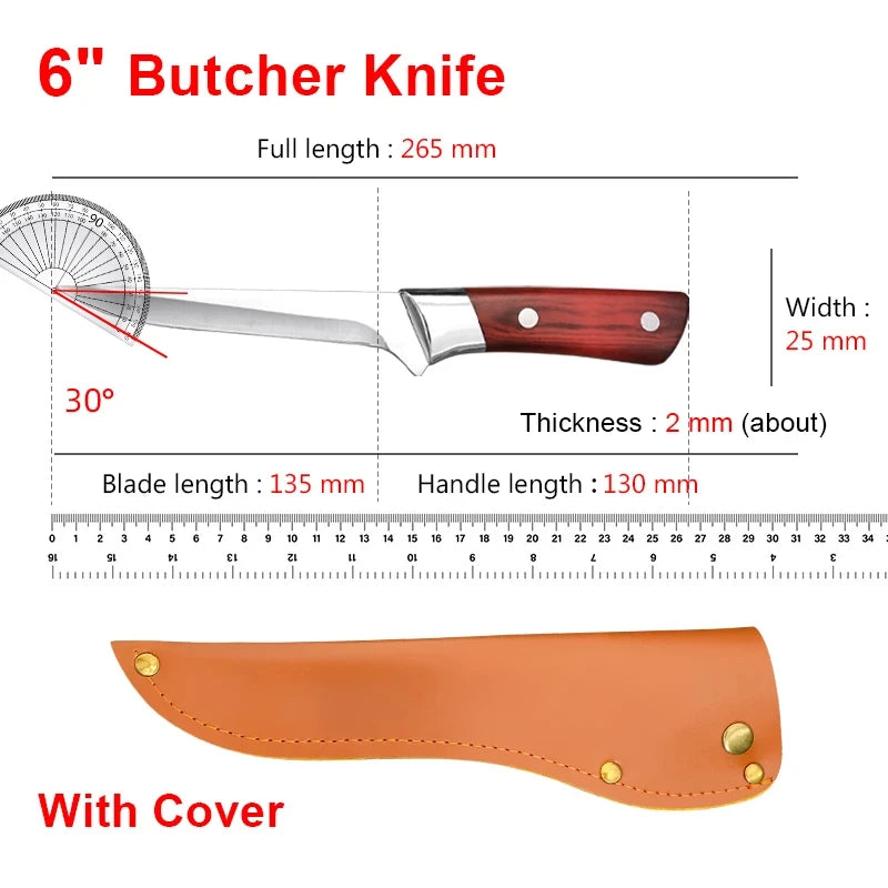 Kitchen Boning Knife Stainless Steel Meat Cleaver Fruit Paring Knife ABS Handle Pork Beef Sheep Fish Cutting Knives with Cover