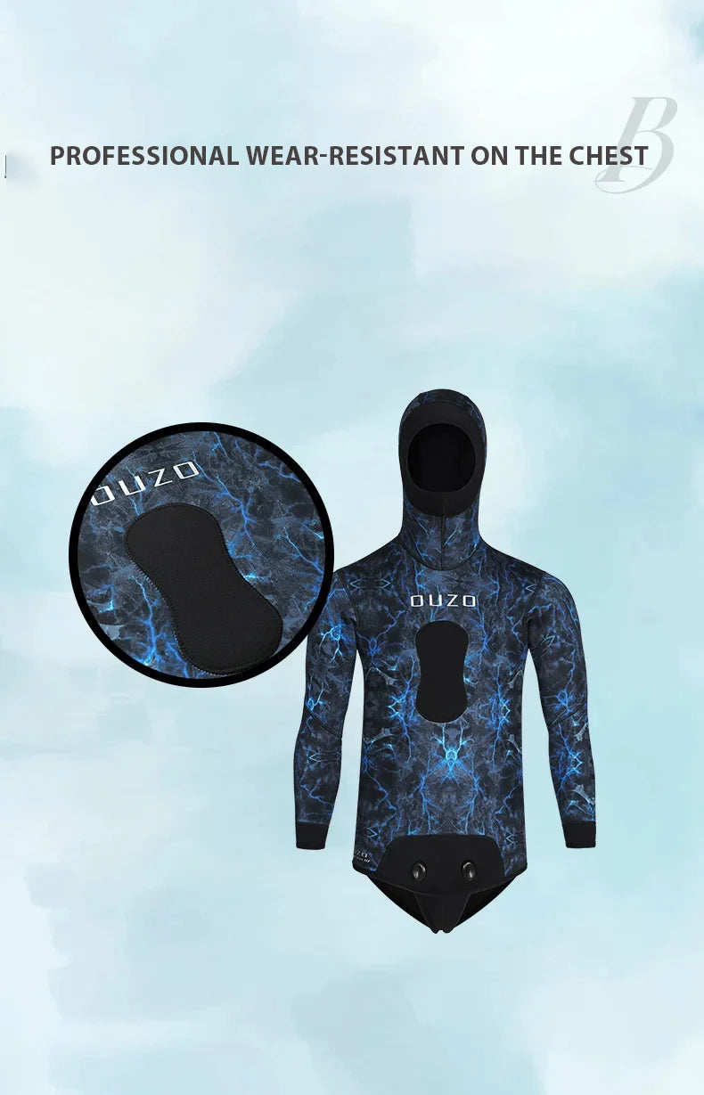 2 Pieces Neoprene Wetsuit 5mm Camouflage Long Sleeve Fission Hooded Submersible Men Keep Warm Scuba Diving Suit
