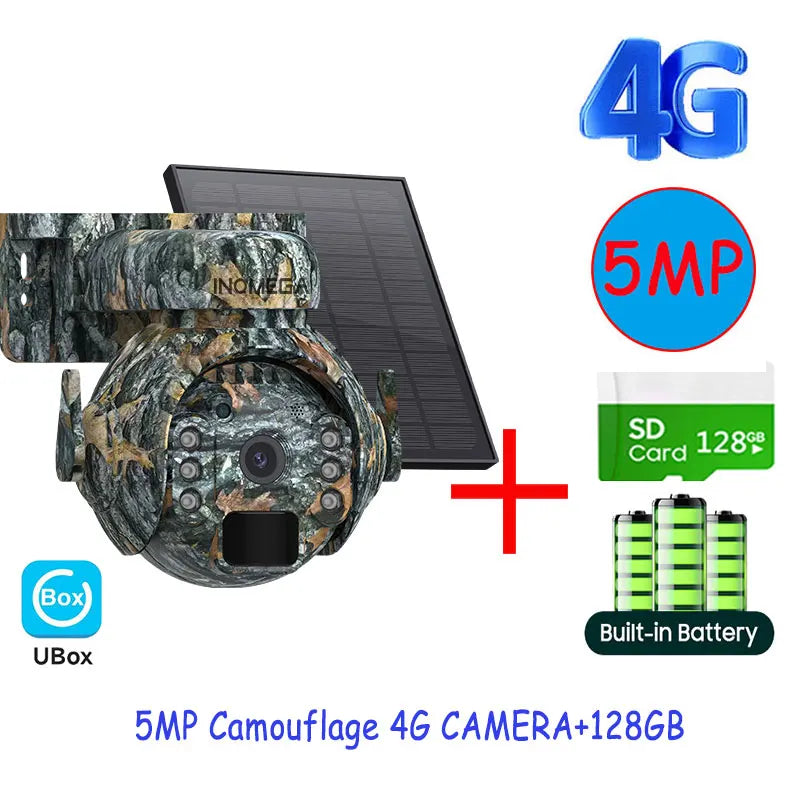 5MP Trail Camera Wireless Outdoor, 3G/4G LTE, Solar Powered Camera with 360° Pan Tilt, 2K Night Vision, Smart Motion Activated