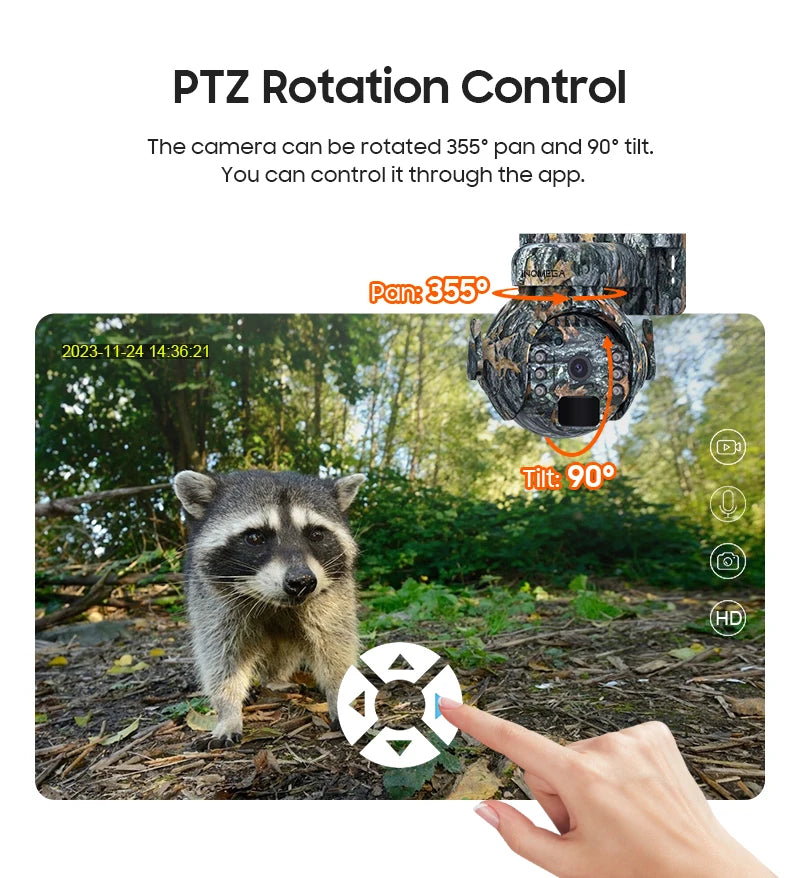 5MP Trail Camera Wireless Outdoor, 3G/4G LTE, Solar Powered Camera with 360° Pan Tilt, 2K Night Vision, Smart Motion Activated