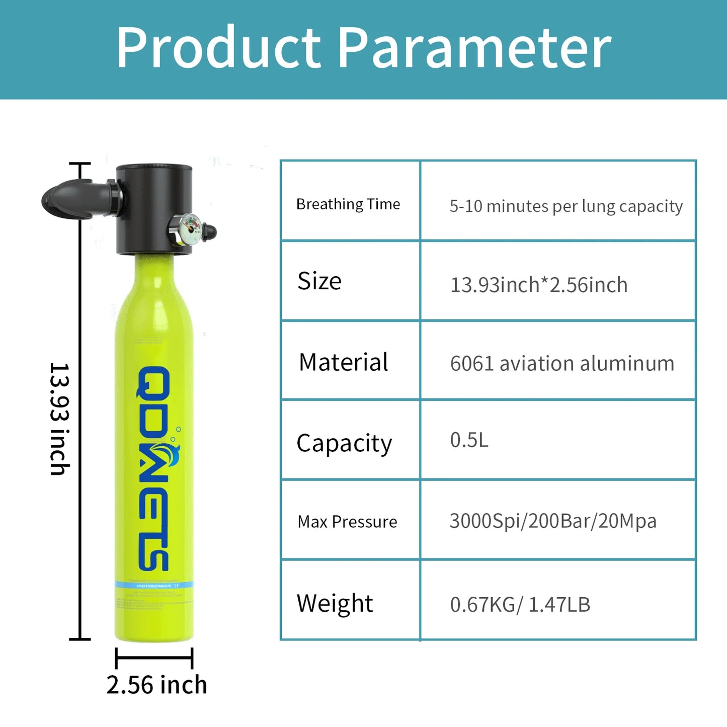Scuba Diving Tank, 0.5L Scuba Tank ,5-10 Minutes of Underwater Capability.Mini Scuba Tanks, Scuba Diving Tanks Complete with P