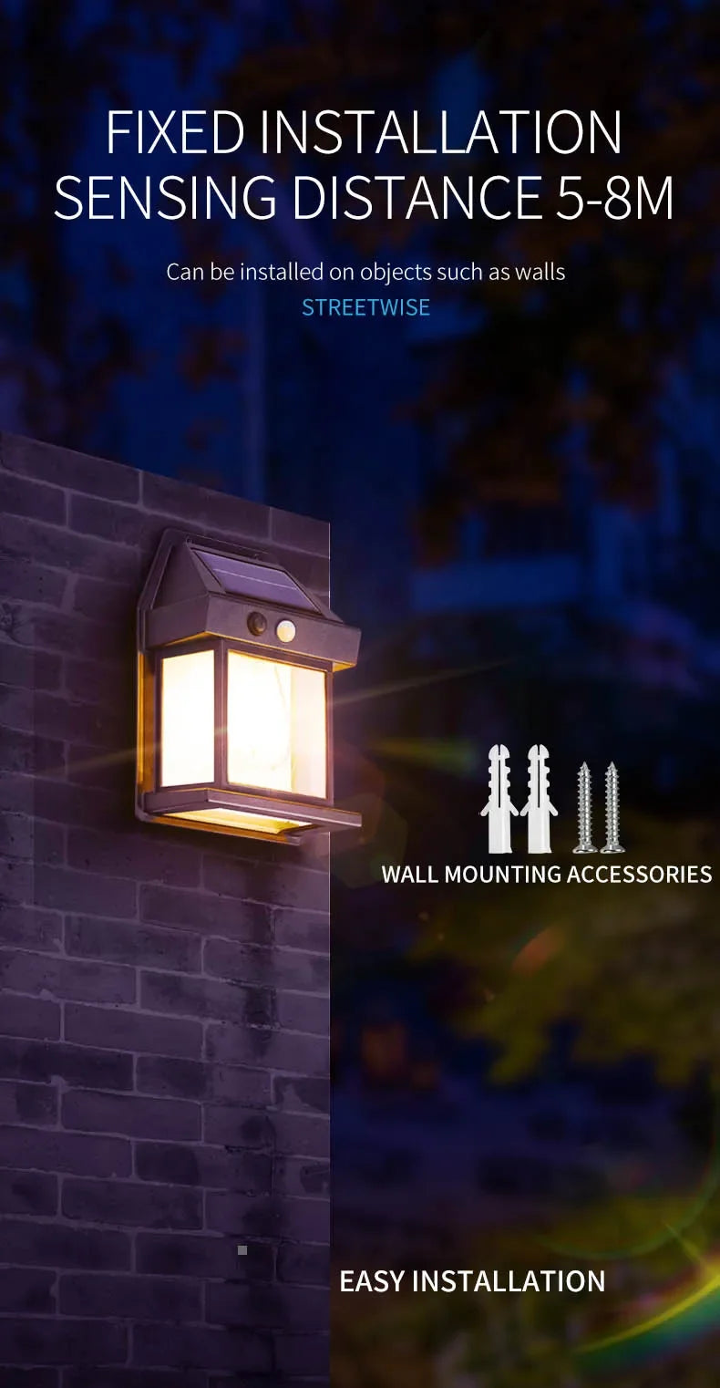 Solar Outdoor Waterproof LED Wall Light Powerful Solar Energy Lamp with Light Sensor for Garden Yard Fence House Decoration