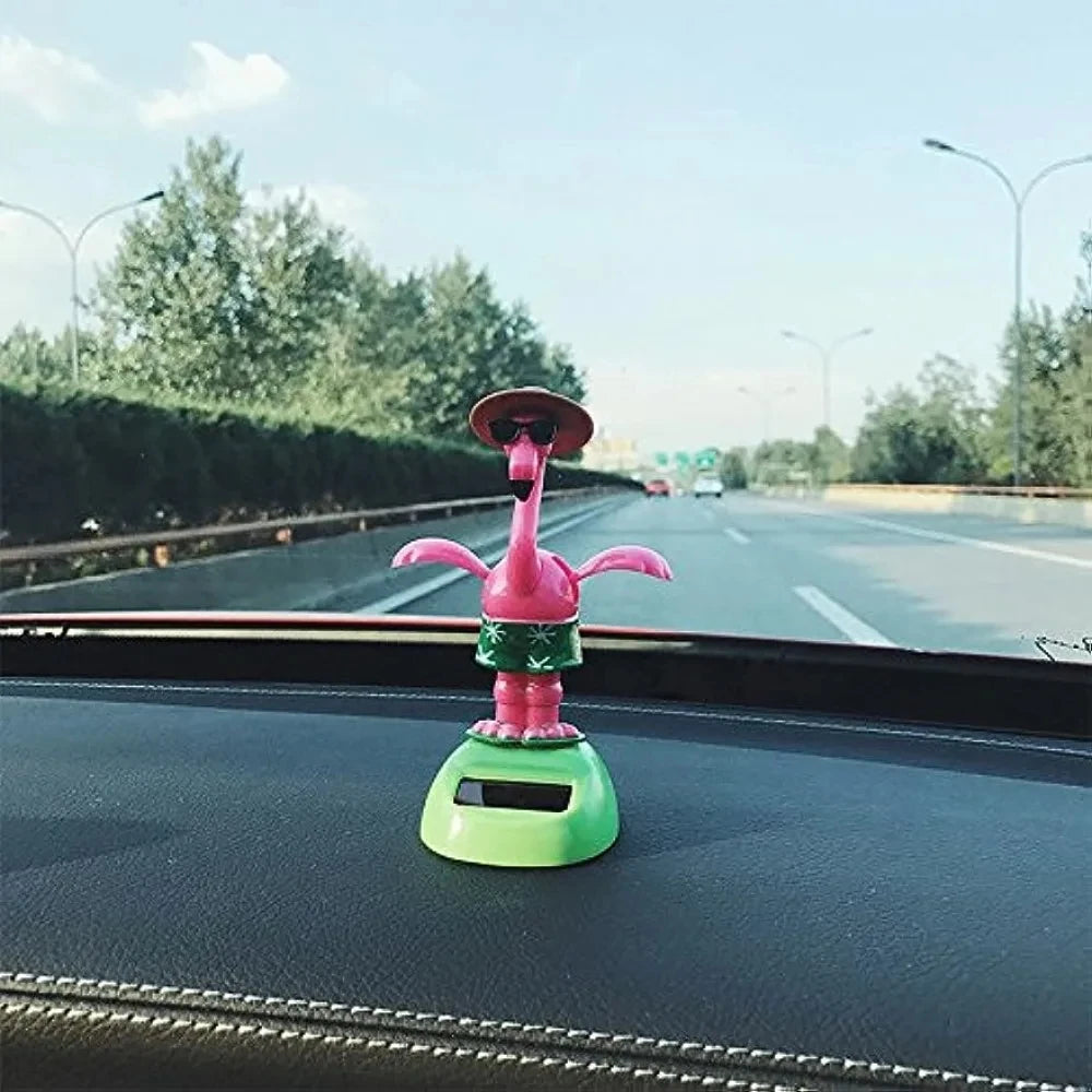 Flapping Wings Flamingo Solar Powered Hawaii Style Shaking Ornaments Car Dashboard Dancer Bobble Head (Flamingo A)