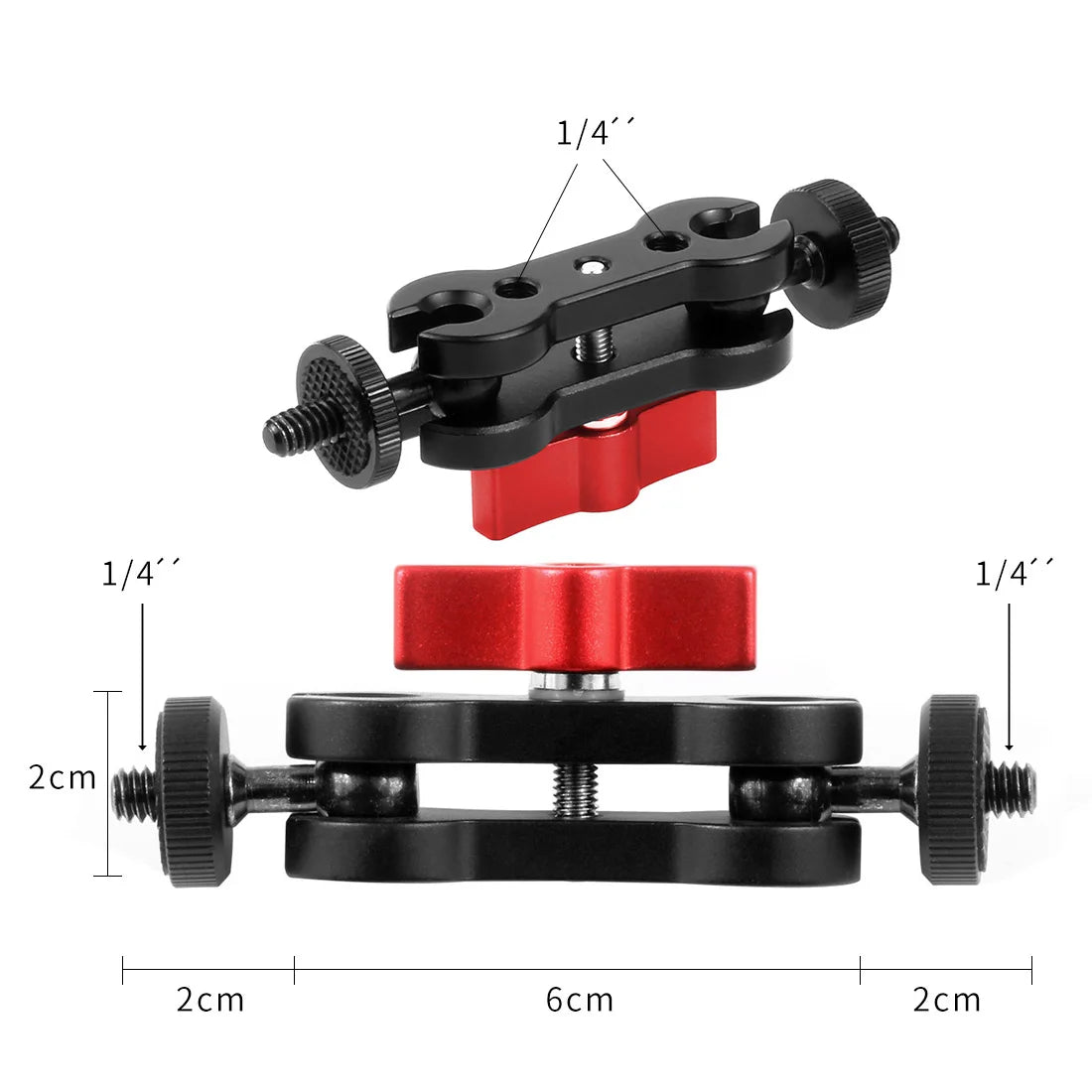 360° Ballhead Magic Arm Double Ball Head Adapter 1/4" Screw Monitor Mount for Gopro Insta360 Holder Lights Phone Stand Bracket