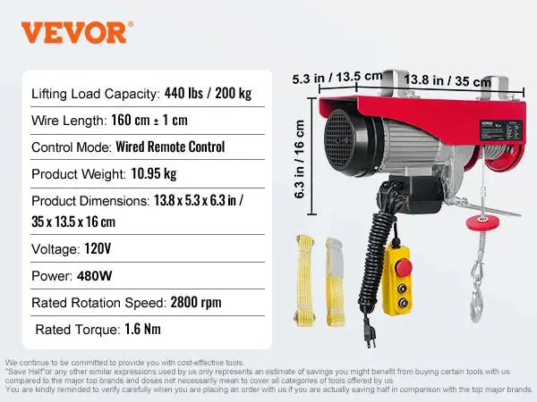 VEVOR 200-800kg Electric Hoist with Wired/Wireless Remote Control Lifting Crane Cable Hoist Winch for Boat Car Garage Elevator WardBoyzPROShop