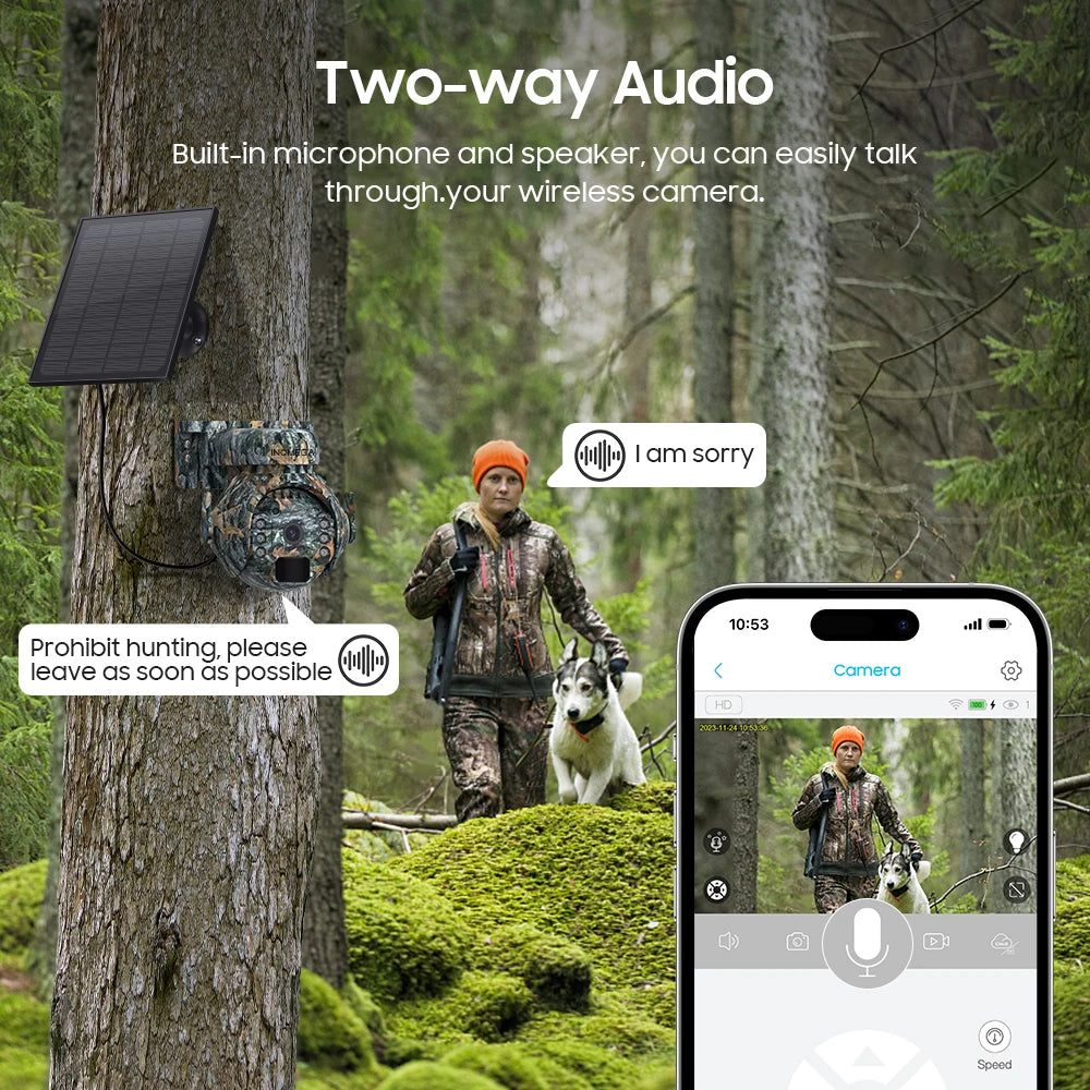 5MP Trail Camera Wireless Outdoor, 3G/4G LTE, Solar Powered Camera with 360° Pan Tilt, 2K Night Vision, Smart Motion Activated