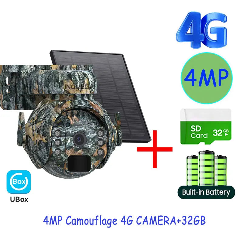 5MP Trail Camera Wireless Outdoor, 3G/4G LTE, Solar Powered Camera with 360° Pan Tilt, 2K Night Vision, Smart Motion Activated