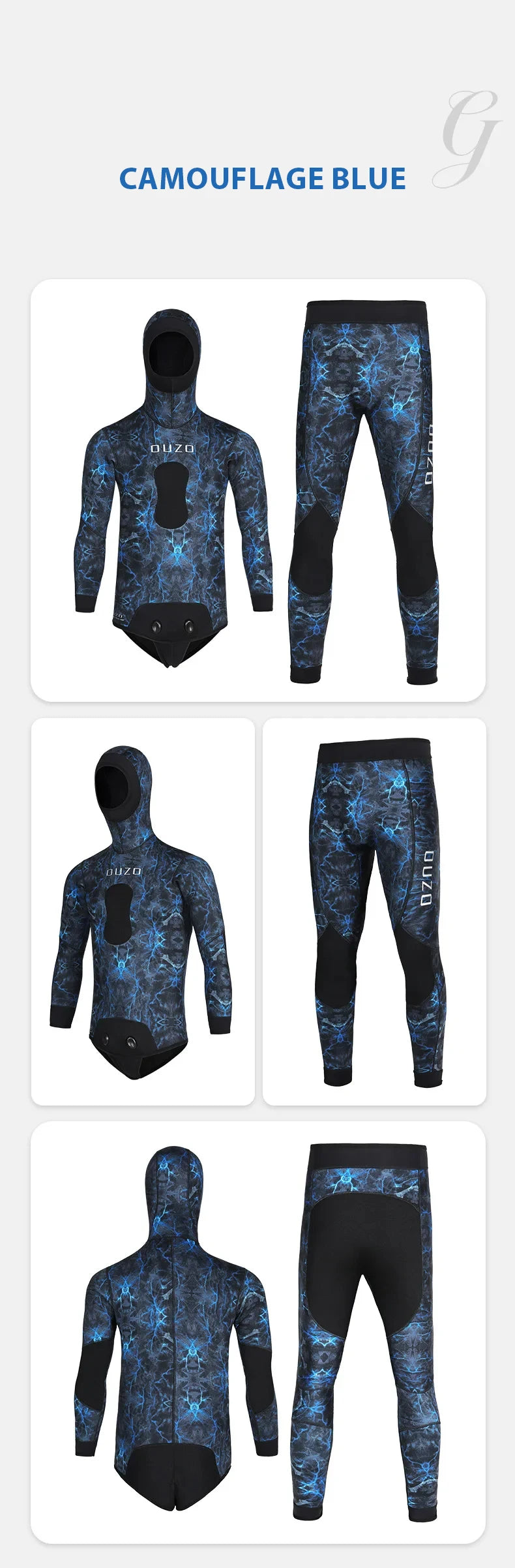2 Pieces Neoprene Wetsuit 5mm Camouflage Long Sleeve Fission Hooded Submersible Men Keep Warm Scuba Diving Suit