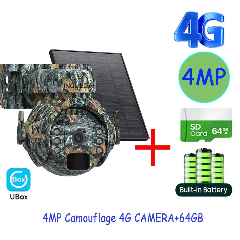 5MP Trail Camera Wireless Outdoor, 3G/4G LTE, Solar Powered Camera with 360° Pan Tilt, 2K Night Vision, Smart Motion Activated