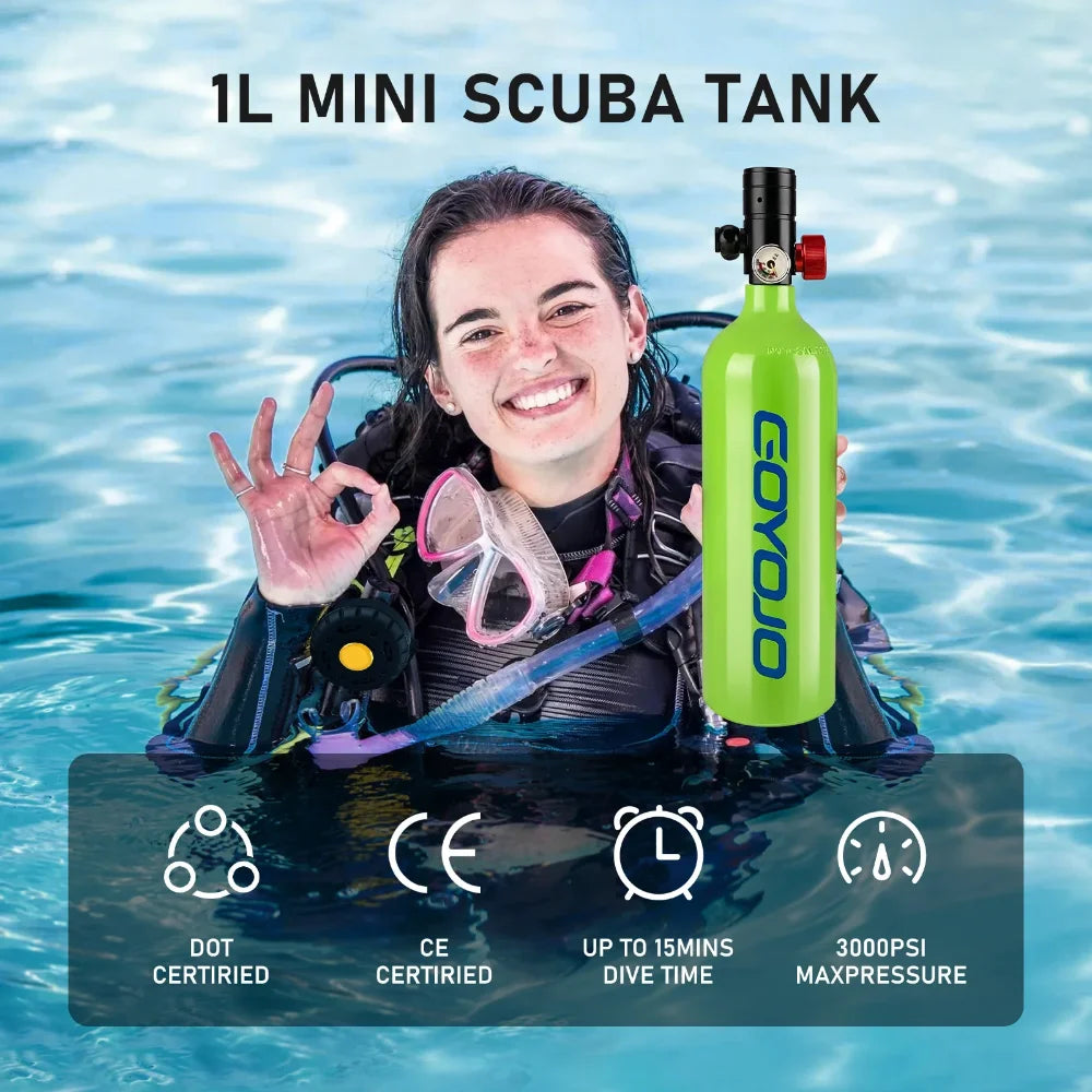 1L Mini Scuba Tank with Diving Mask Portable  15 Minutes Underwater Air Tank Breathing Gear for Scuba Diving DOT Certified
