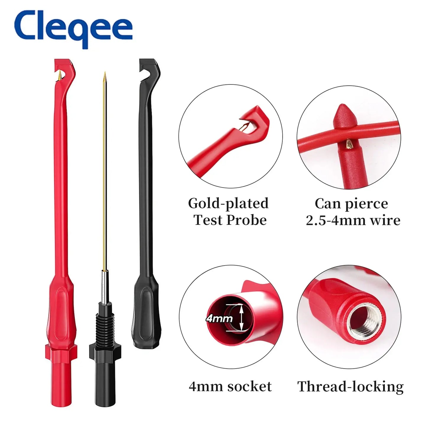 Cleqee Multimeter Test Lead Kit With Wire Piercing Probes 4mm Banana Plug Puncture Hook Probes Set For Electronics 1000V/20A WardBoyzPROShop