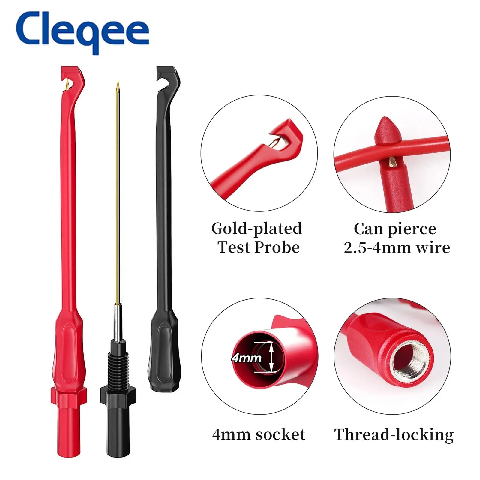 Cleqee Multimeter Test Lead Kit With Wire Piercing Probes 4mm Banana Plug Puncture Hook Probes Set For Electronics 1000V/20A WardBoyzPROShop
