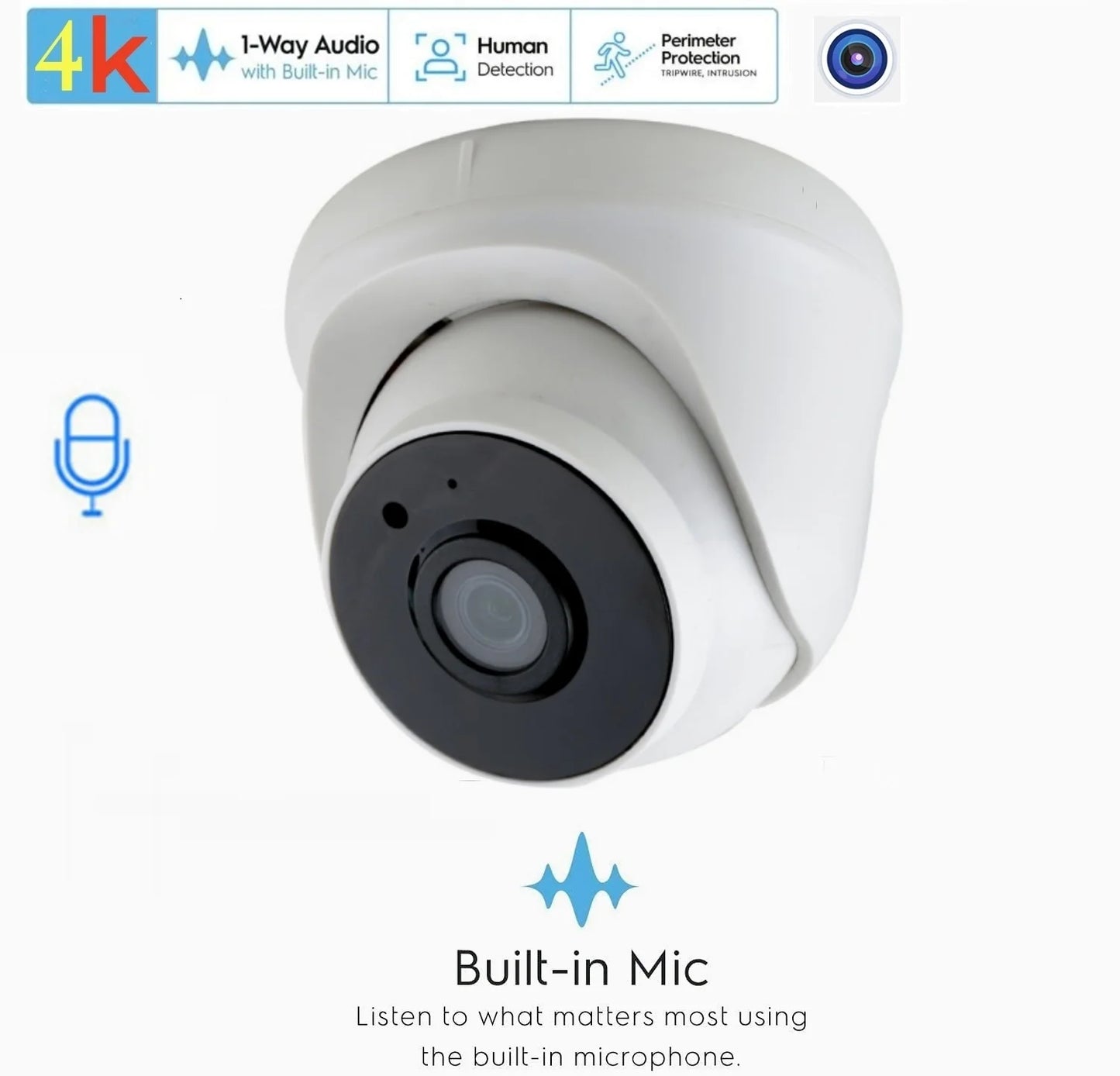 4K 8MP 5MP IP Camera Dome with IR Night Vision Microphone Network Security CCTV Camera Support-Onvif 3MP