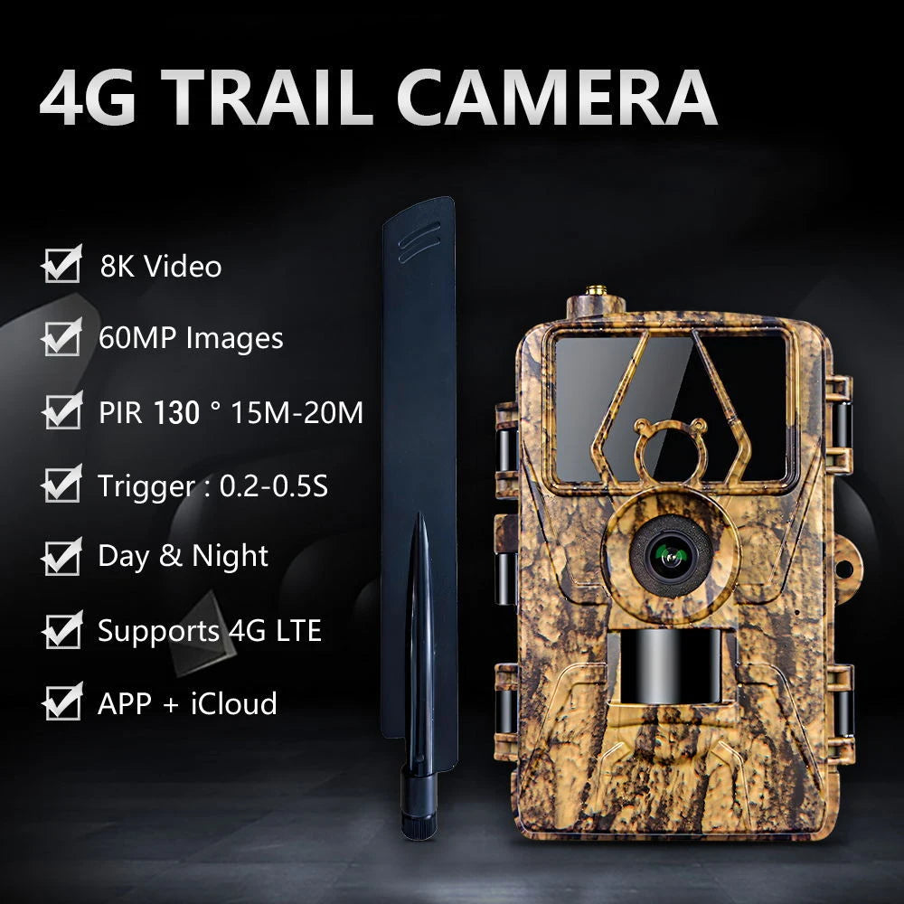 Trail Cam with 8K Video 60MP Images Night Vision Motion Activated Waterproof Wildlife Camera for Hunting Home Security Cameras