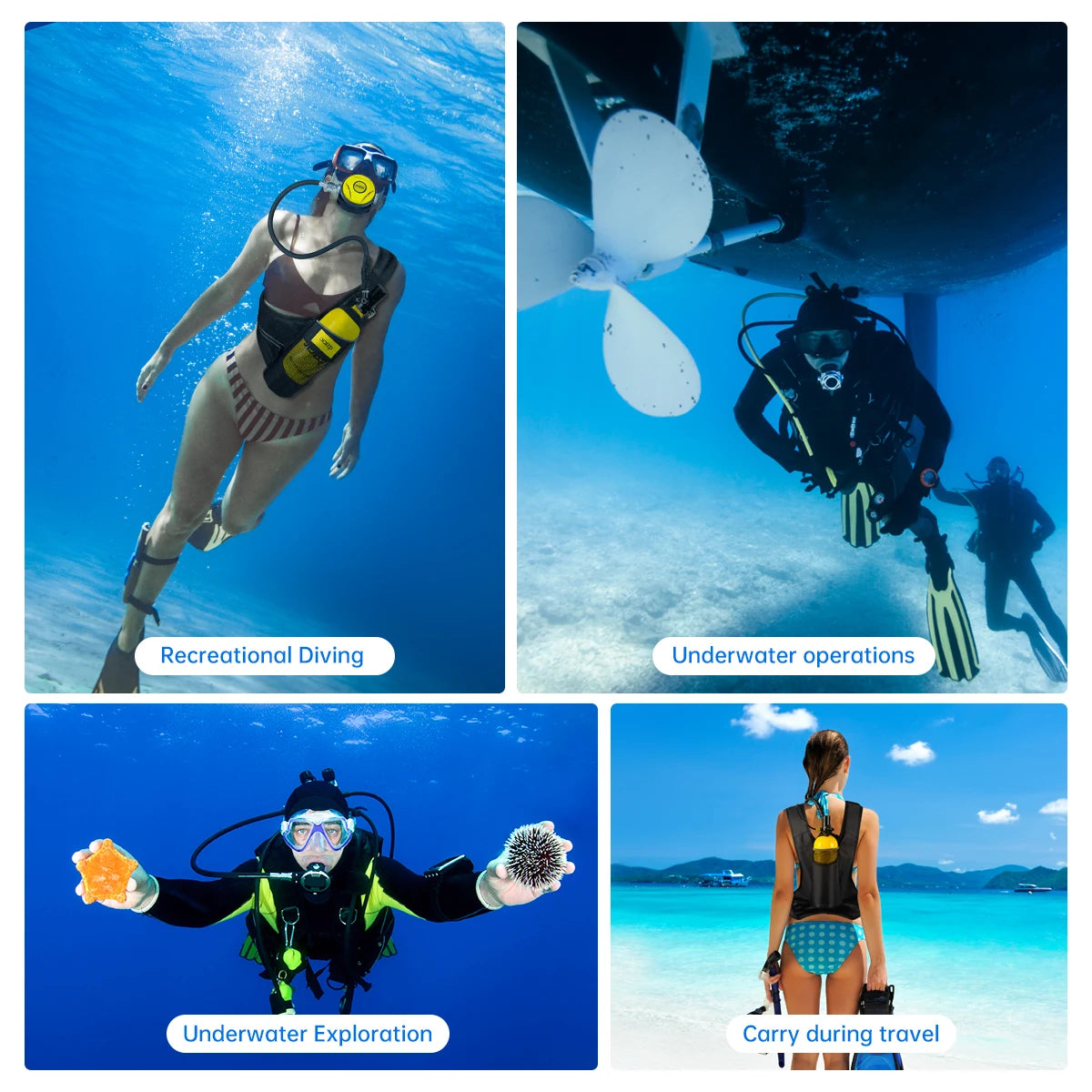DIDEEP 1Liter Mini Scuba Diving Tank Set, 15-20Mins Underwater Diving Cylinder, Easy to Use, Portable Lungs Bottle with 3000 PSI