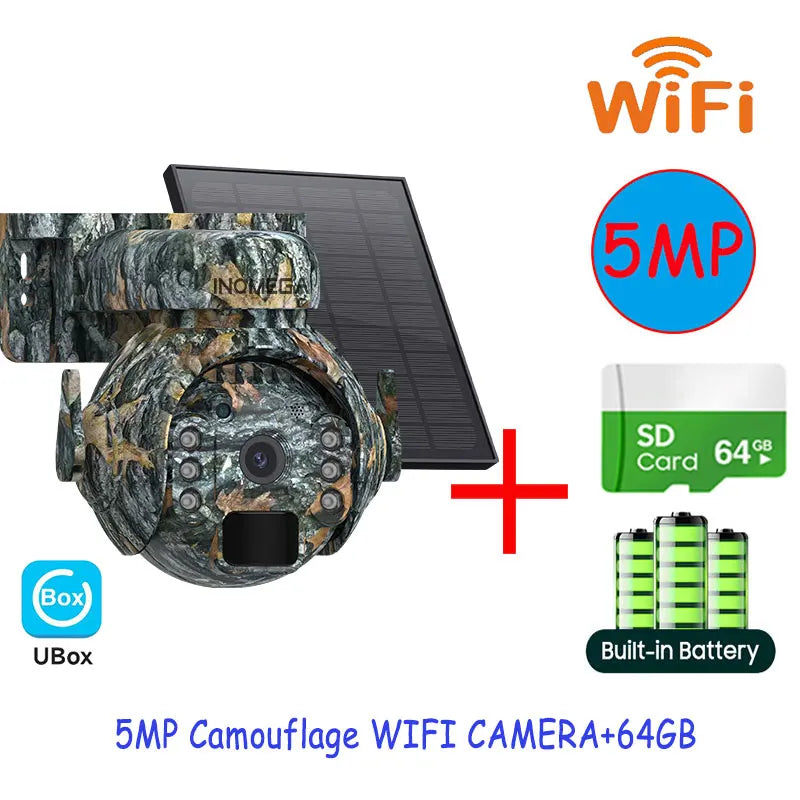 5MP Trail Camera Wireless Outdoor, 3G/4G LTE, Solar Powered Camera with 360° Pan Tilt, 2K Night Vision, Smart Motion Activated