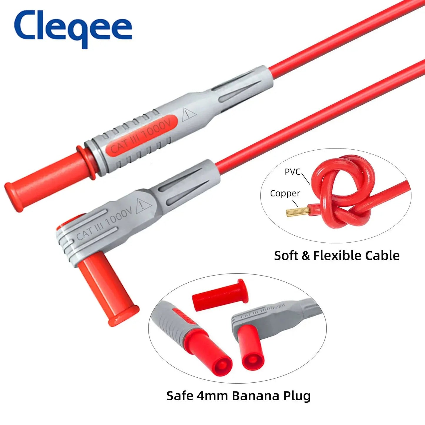 Cleqee Multimeter Test Lead Kit With Wire Piercing Probes 4mm Banana Plug Puncture Hook Probes Set For Electronics 1000V/20A WardBoyzPROShop