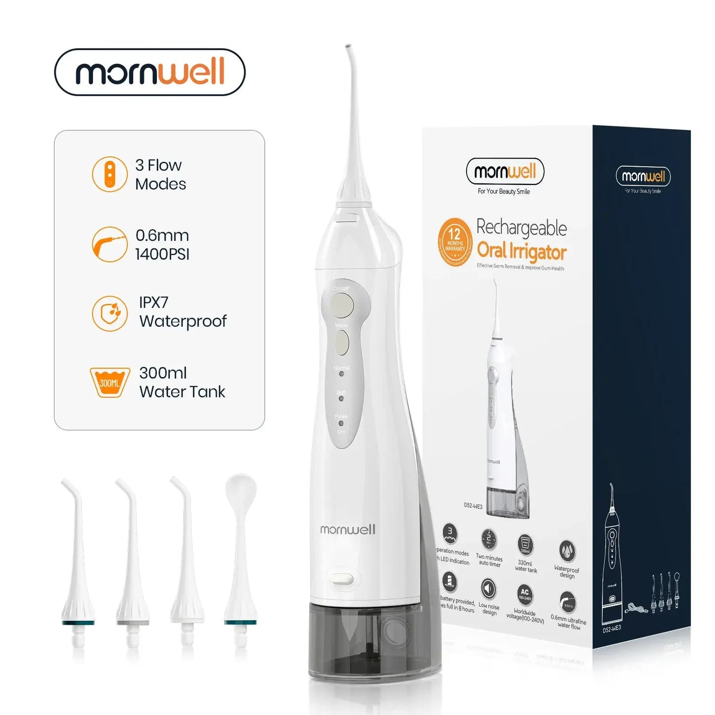 Oral Irrigator USB Rechargeable Water Flosser Portable Dental Water Jet 300ML Water Tank Waterproof Teeth Cleaner WardBoyzPROShop