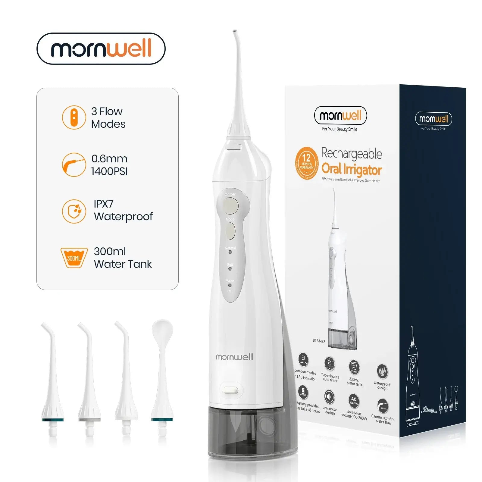 Oral Irrigator USB Rechargeable Water Flosser Portable Dental Water Jet 300ML Water Tank Waterproof Teeth Cleaner WardBoyzPROShop