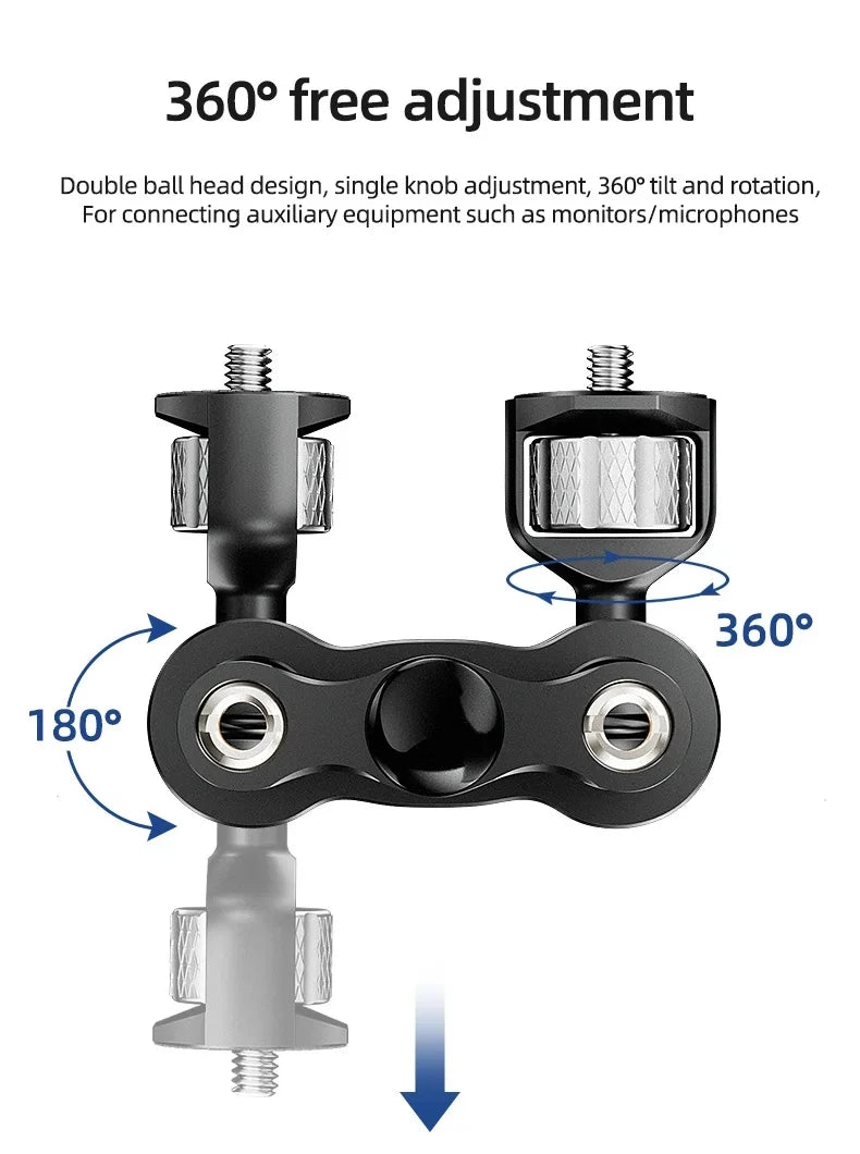 BEXIN TM-5 Articulating Magic Arm with Dual Ball Head for Tripod Phone Clip 1/4" Screw for LED Light LCD Monitor Microphone